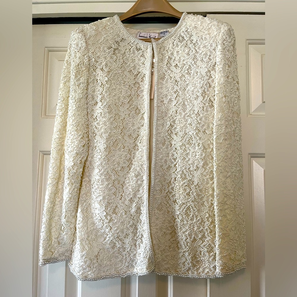 Evening jacket, size S, ivory lace and pearls, lined, never worn